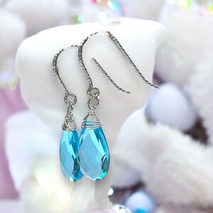 New Swiss Blue Topaz Earrings Handcrafted Sterling Silver December Birthstone